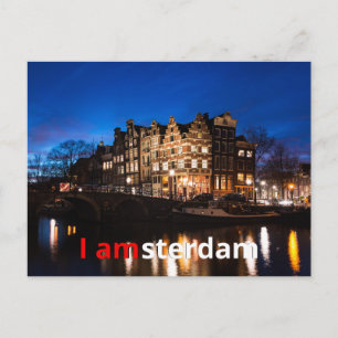 Amsterdamer Kanalhäuser nachts Postkarte