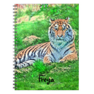 Amur Tiger in grünem Spiralheft Notizblock