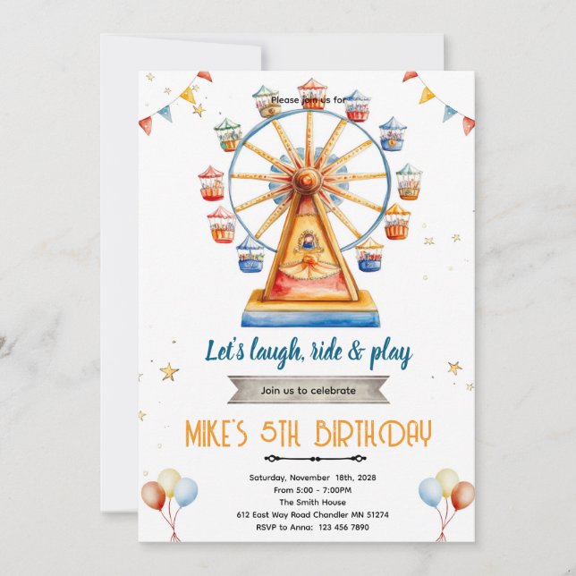 Amusement Park Birthday Invitation  Einladung (Vorderseite)