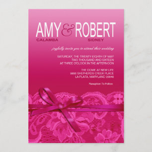 Amy Bows Ribbon & Lace Wedding Fuschia Einladung