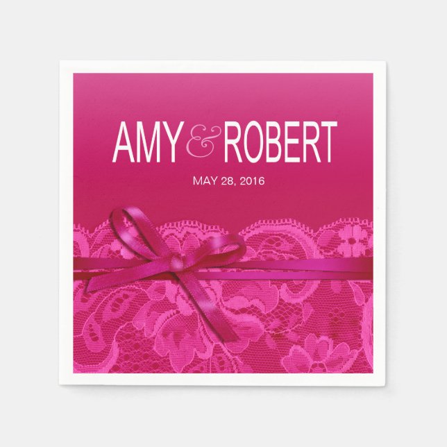 Amy Bows Ribbon & Lace Wedding Fuschia Serviette (Vorderseite)