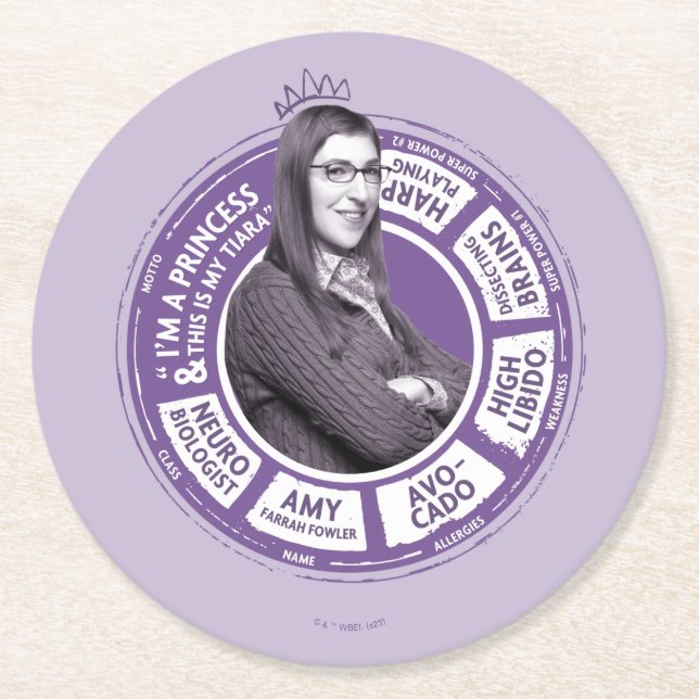 Amy Farrah Fowler Info Graphic Runder Pappuntersetzer (Vorderseite)