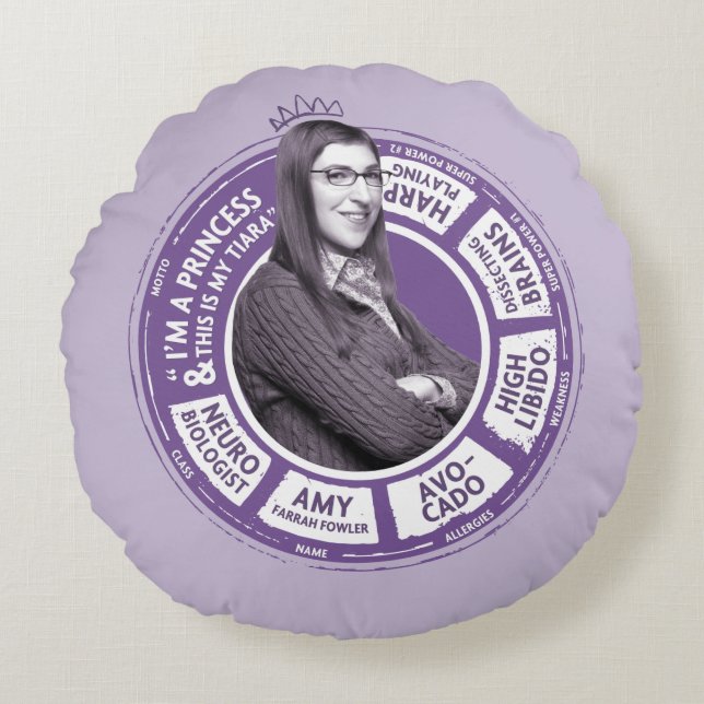 Amy Farrah Fowler Info Graphic Rundes Kissen (Vorderseite)