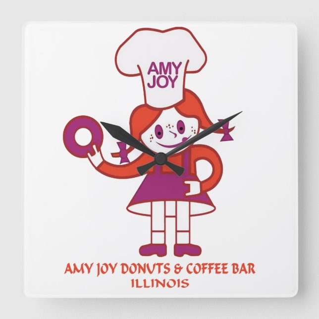 Amy Joy Donuts von Illinois Quadratische Wanduhr (Vorderseite)