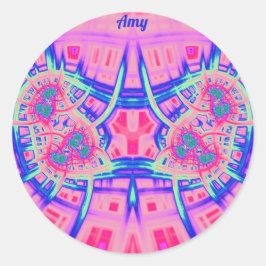 AMY ~ Pink Blue and Green BRIGHT FUN! ~ Runder Aufkleber