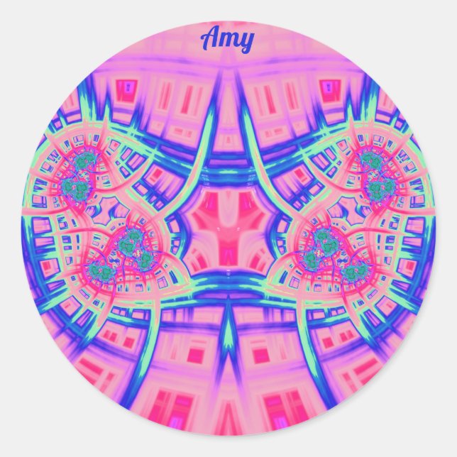 AMY ~ Pink Blue and Green BRIGHT FUN! ~ Runder Aufkleber (Vorderseite)