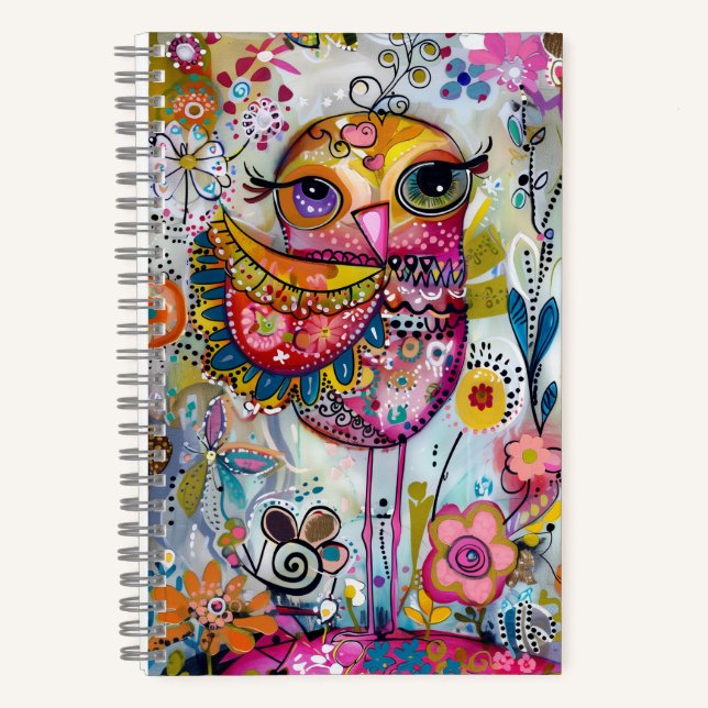 *~* AN1  Floral Fantasy Whimsical Happy CUTE BIRD  Notizbuch (Vorderseite)