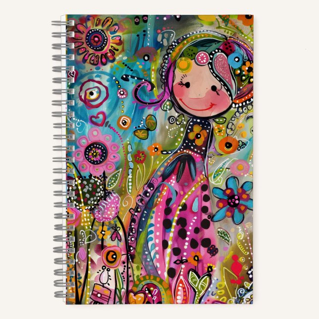 *~* AN1  Floral Fantasy Whimsical Happy GIRL Notizbuch (Vorderseite)
