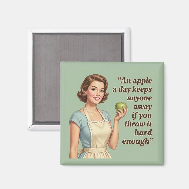 An Apple A Day Funny Sarcastic Retro Quote Magnet (Vorderseite/Rückseite)