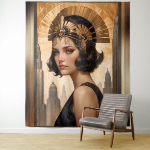 An Art Deco Damsel AI Concept Art by Xzendor7 Wandteppich