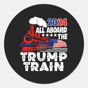 An Bord der Trump-Bahn 2024 die amerikanische Flag Runder Aufkleber