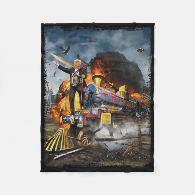 An Bord der Trump-Bahn Funny Donald Trump 2024 Ele Fleecedecke (Vorderseite)