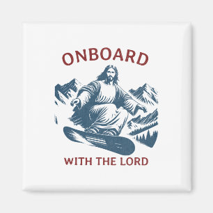 An Bord mit dem Herrn – Snowboarden Jesus auf Schn Magnet