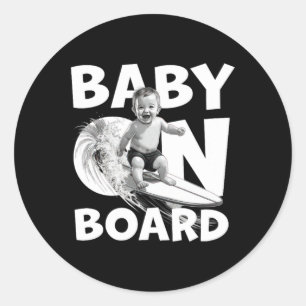 An Bord Von Surf Auf Surfboard Lustiger Surfer Runder Aufkleber