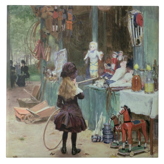 An den Champs-Elyseesgärten c.1897 (Gouache an Fliese (Vorderseite)