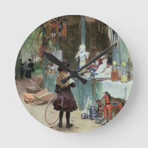 An den Champs-Elyseesgärten c.1897 (Gouache an Runde Wanduhr