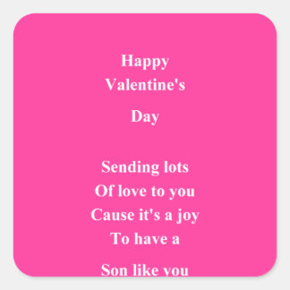An den Valentinstag meines Sohnes Quadratischer Aufkleber
