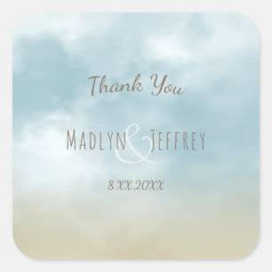 An der Küste Surf Strand Hochzeit danke Quadratischer Aufkleber