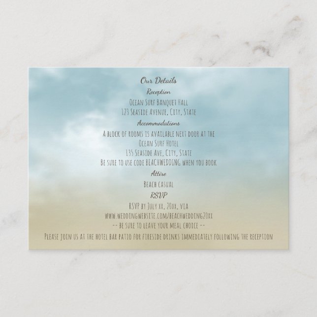 An der Küste Surf Strand Hochzeiten Details Begleitkarte (Vorderseite)