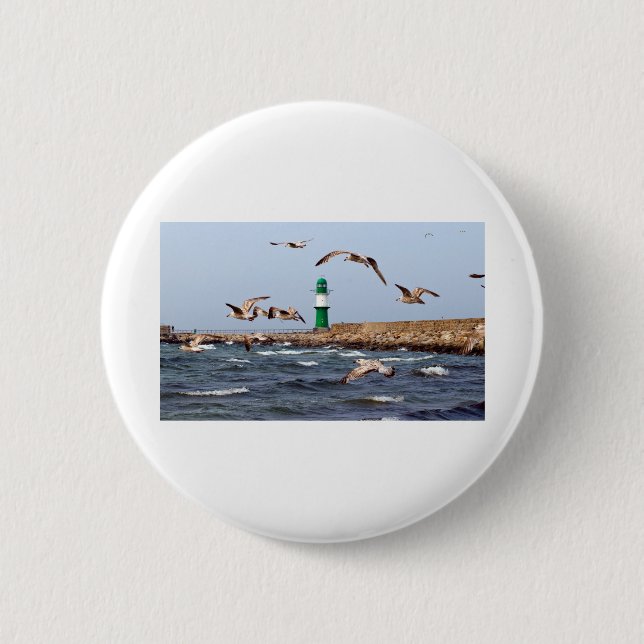 An der Mole in Warnemünde an der Ostsee Button (Vorderseite)