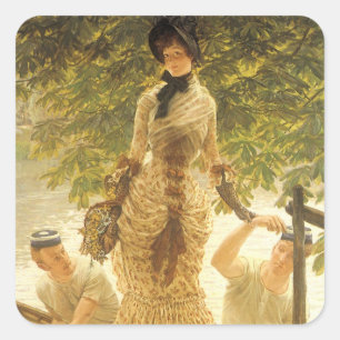 An der Themse von James Tissot, Vintage Realismus Quadratischer Aufkleber