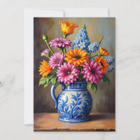 An Dich Denkender Blau-Weiß-Krug Helle Blumen