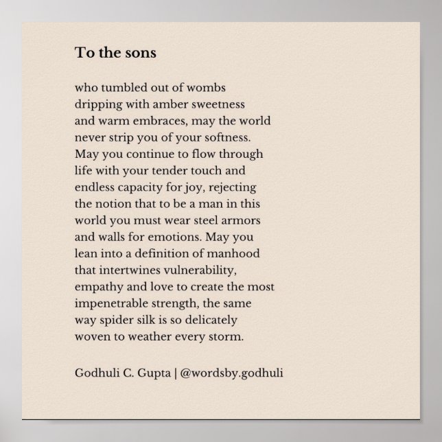 "An die Söhne" Poesie drucken Poster (Vorne)