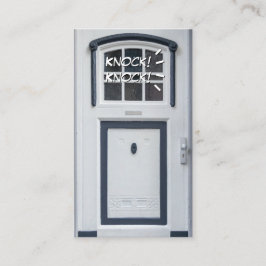 An die weiße Tür klopfen, lustige Aufmerksamkeitsö Visitenkarte