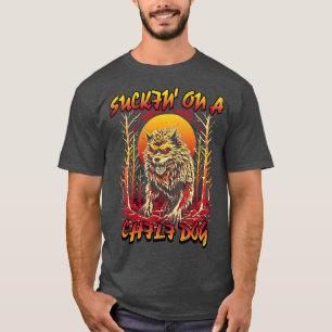 An einem Chili Dog saugen Meme Lustiger Wolf Badas T-Shirt