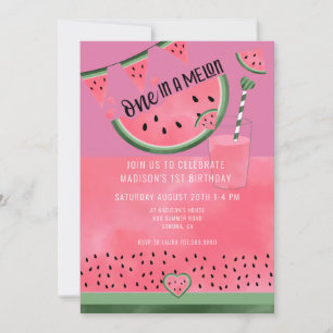 An einem Melon Watercolor Wassermelone 1. Geburtst Einladung