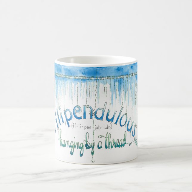 An einem Thread hängen Kaffeetasse