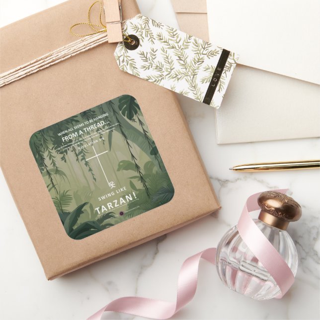 An einem Thread hängen Quadratischer Aufkleber (Schenken)