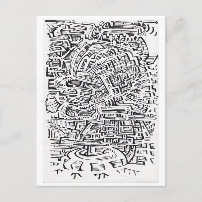 An einem Zwischenplatz zeichnend Tinte Postkarte (Vorderseite)