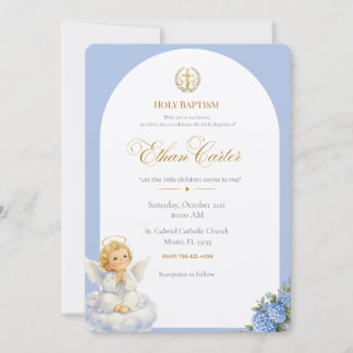 An Elegant Blue & Gold Baptism invitation Einladung