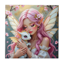 An Elegant Fairy and her Baby Dragon Personalized Fliese