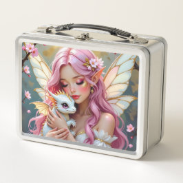An Elegant Fairy and her Baby Dragon Personalized Metall Brotdose