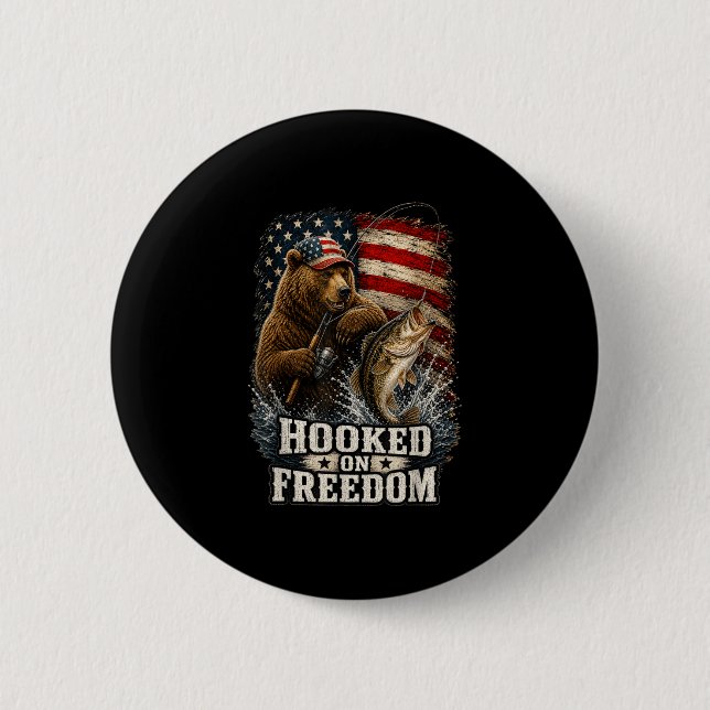 An Freiheit gewöhnter patriotischer Bär Angel Fisc Button (Vorderseite)