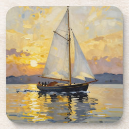 An Impasto Illustration of a Sailboat at Sunset Getränkeuntersetzer
