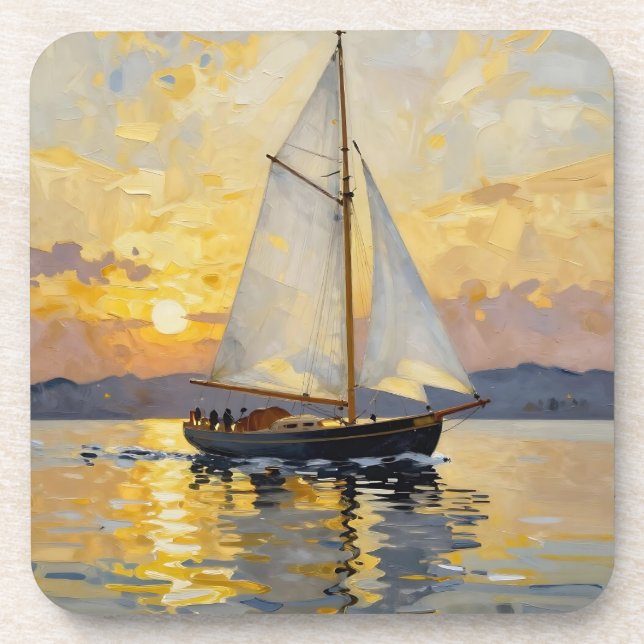An Impasto Illustration of a Sailboat at Sunset Getränkeuntersetzer (Vorderseite)
