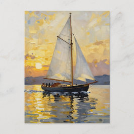 An Impasto Illustration of a Sailboat at Sunset Postkarte
