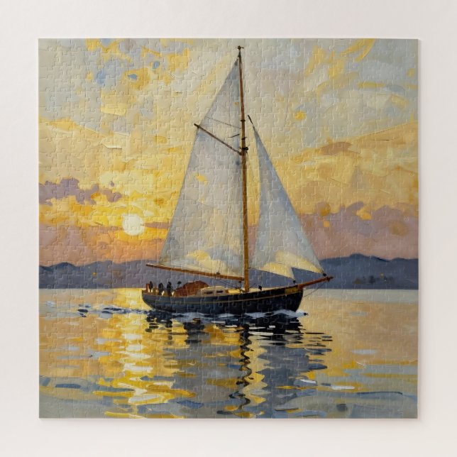 An Impasto Illustration of a Sailboat at Sunset Puzzle (Vertikal)