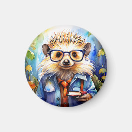 an intelligent watercolor Hedgehog Magnet