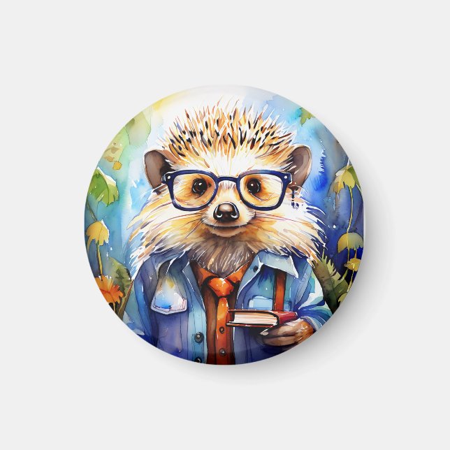 an intelligent watercolor Hedgehog Magnet (Vorne)