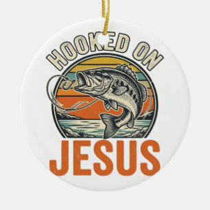 An Jesus Aufgehängt Vintage-Bassfischen Glaube Keramik Ornament