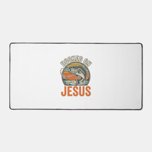 An Jesus Aufgehängt Vintage-Bassfischen Glaube Schreibtischunterlage
