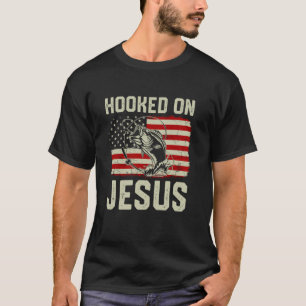 An Jesus Bassfischen Amerikanische Flagge Religiös T-Shirt