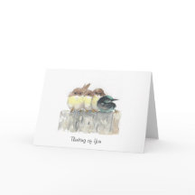 An Sie denken - vier kleine Vögel, 1 steht heraus