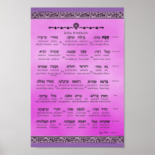 Ana b"Koach ~ Hebrew ~ English ~ Transliteration Poster