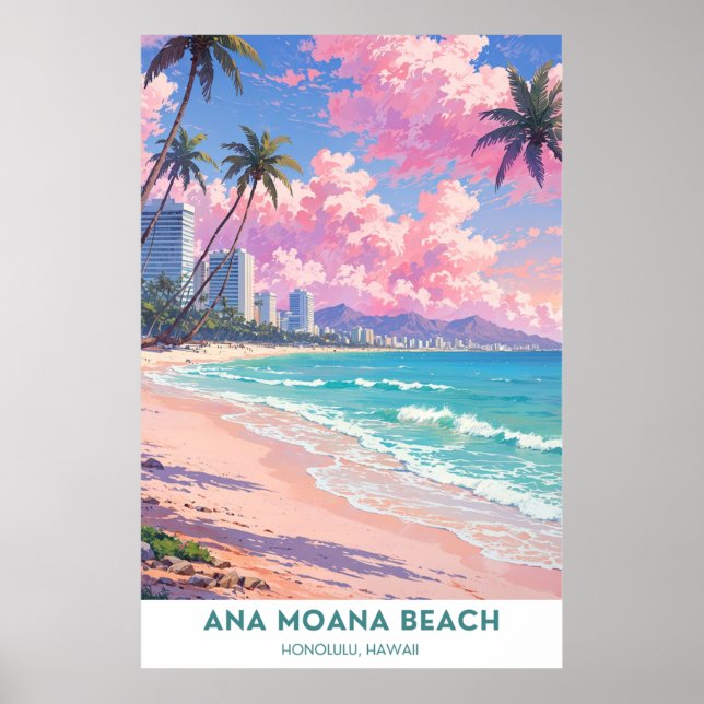 Ana Moana Beach, Beautiful Honolulu, Hwaii Beach Poster (Vorne)