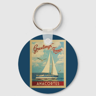 Anacortes Sailboat Vintage Reise Washington Schlüsselanhänger
